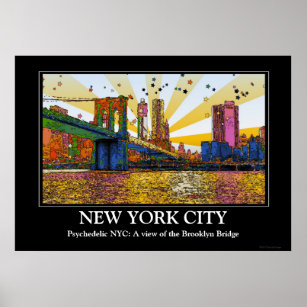 Poster Psychedelic New York : Brooklyn Bridge, WTC #1