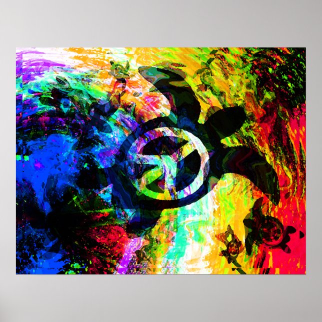Poster Psychedelic Peace Turtle (Devant)
