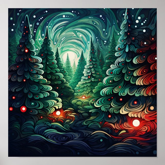 Poster psychédélique de l'arbre de Noël (Devant)