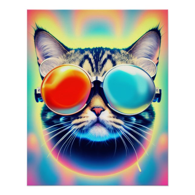 Poster Psychédélique folle Psychonaut Kitty Cat (Devant)