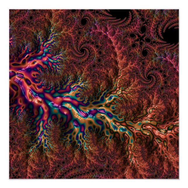 Poster Psychedélique Groovy Tripant Funky Coloré Fractale (Devant)