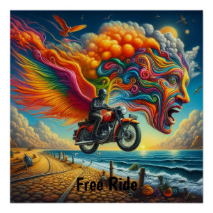 Poster Psychedélique Motorcycle Dreamscape