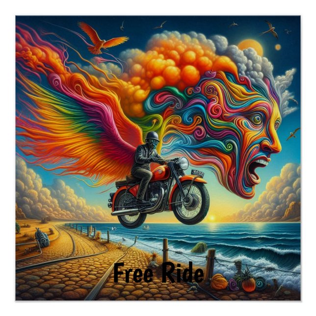 Poster Psychedélique Motorcycle Dreamscape (Devant)