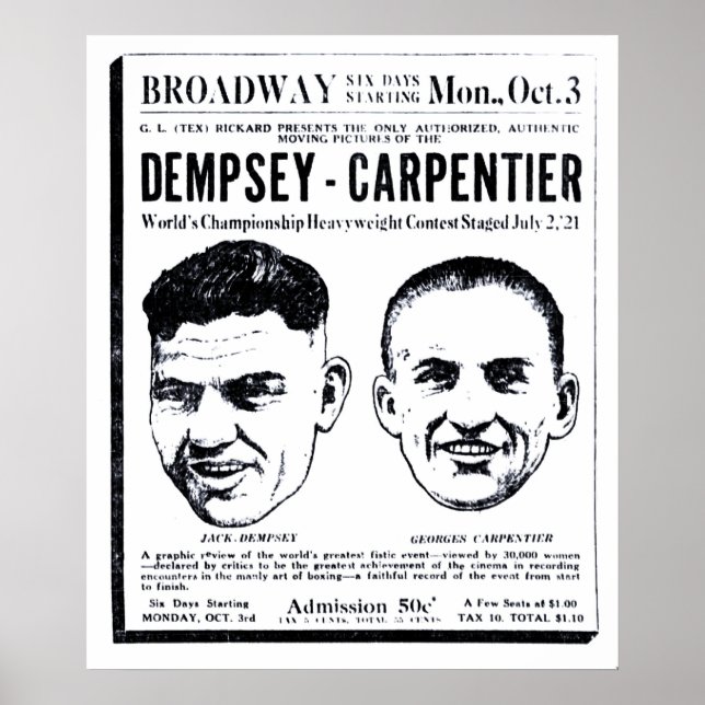 Poster publicitaire de Jack Dempsey 1921 vintage (Devant)