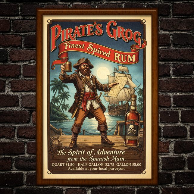 Poster publicitaire de rhum épicé vintage Pirate (Créateur téléchargé)