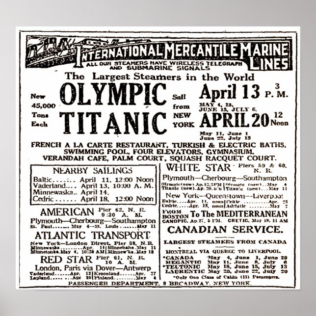 Poster publicitaire du journal RMS Titanic Passeng (Devant)