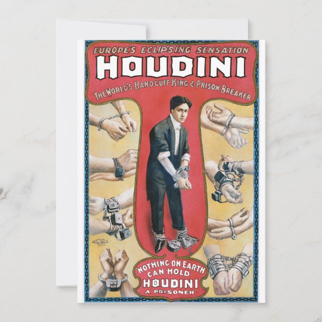 Poster publicitaire vintage Houdini Handcuff King (Devant)