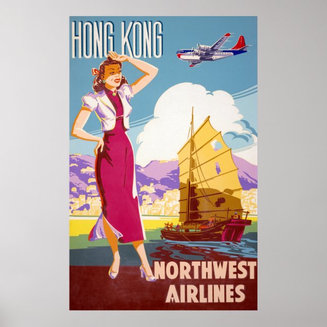 Poster publicitaire vintage Northwest Airlines (Devant)