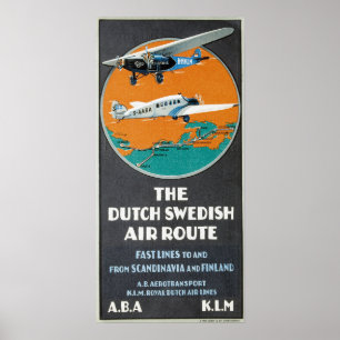 Poster Publicité de l'aviation vintage Dutch Swedish Air