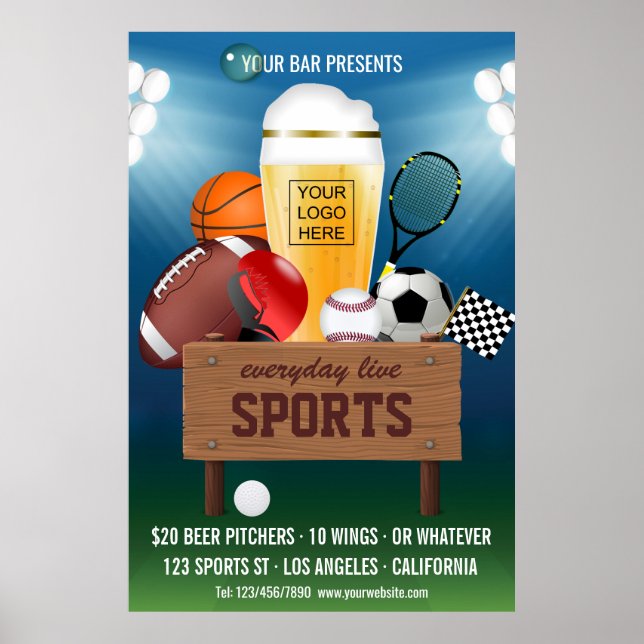 Poster Publicité promo pour événement de bar sportif avec (Devant)