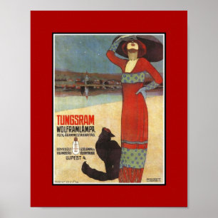 Poster Publicité Vintage Tungsram ampoules