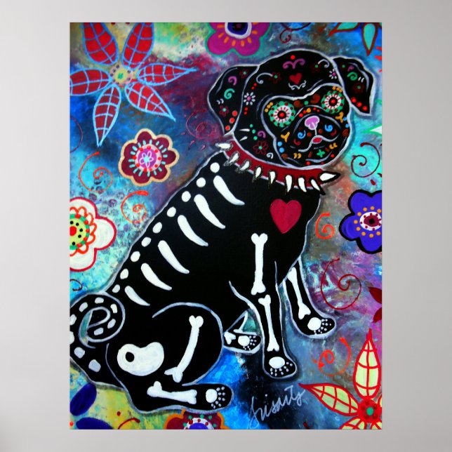 Poster Pug  Dia de los Muertos Dog Lover (Devant)
