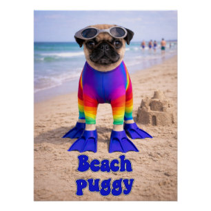 Poster Puggy de la plage