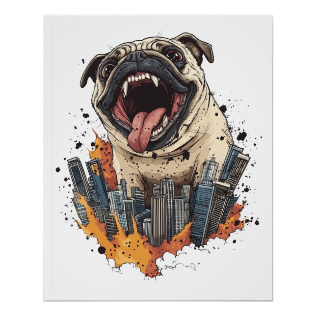 Poster Pugzilla attaque - Drôle de chien monstre (Devant)