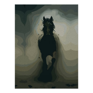 Poster Puissant Étalon Noir en Mouvement