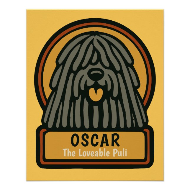 Poster Puli Black Shaggy Chien Texte Personnalisé (Devant)