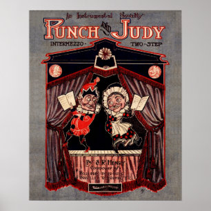 Poster Punch et Judy Puppets Illustration rétractée
