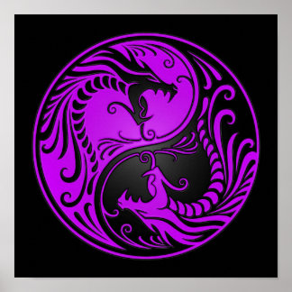 Poster Purple and Black Yin Yang Dragons