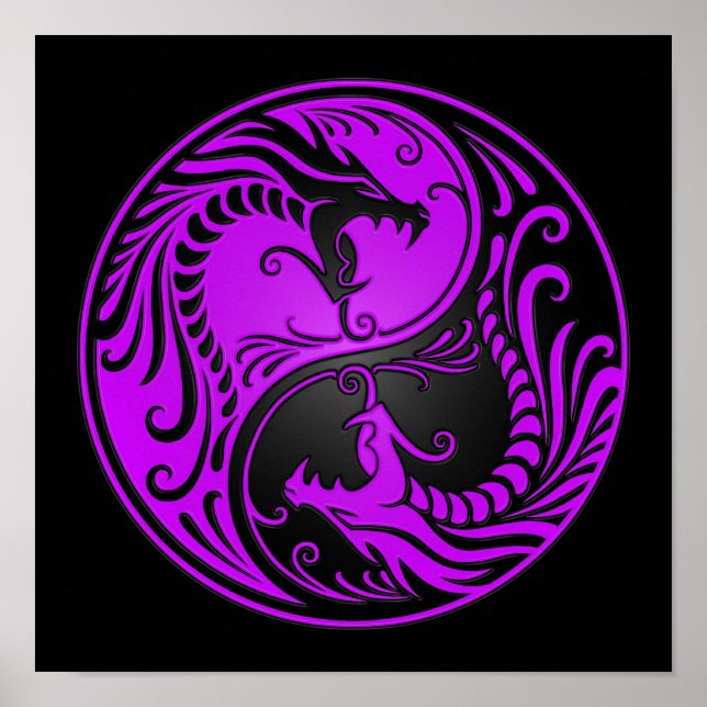 Poster Purple and Black Yin Yang Dragons (Devant)