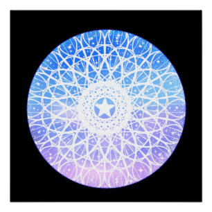 Poster Purple, Blanc Et Bleu Espace Floral Mandala