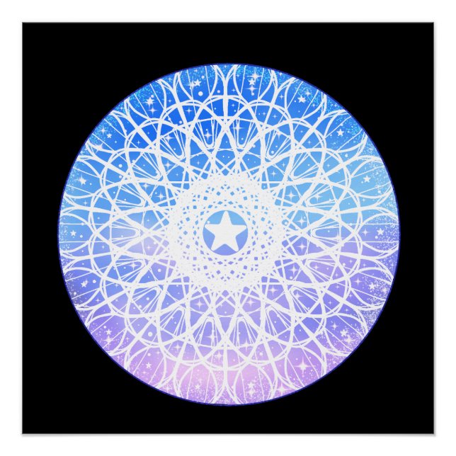 Poster Purple, Blanc Et Bleu Espace Floral Mandala (Devant)