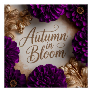 Poster Purple Floral Flat Lay Script Autumn Lifestyle Art