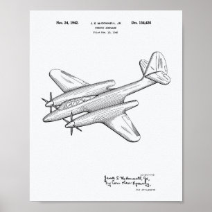 Poster Pursuit Avion 1942 Brevet Art Livre blanc