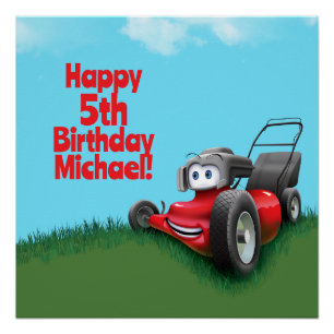 Poster Push Lawn Mower fête d'anniversaire