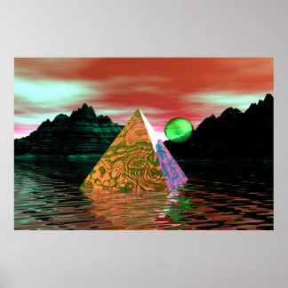 Poster pyramide dans l'eau avec soleil vert