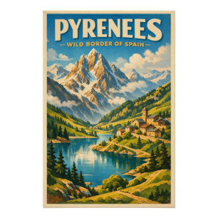 Poster Pyrénées, Espagne, dans un classique voyage rétro