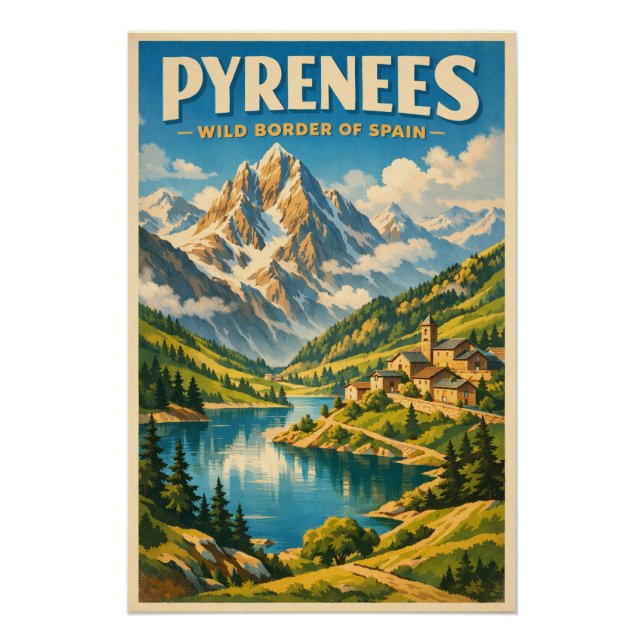 Poster Pyrénées, Espagne, dans un classique voyage rétro (Devant)