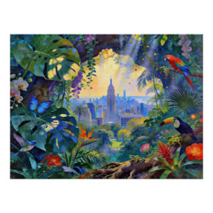Poster Quand la faune observe Manhattan – Un paysage urba