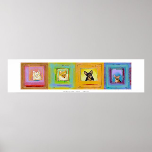 Poster Quatre chiens amusants poméraniens chihuahuas art (Devant)