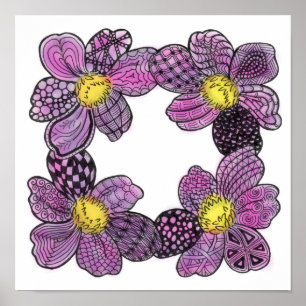 Poster Quatre Dahlias ou Violets africains en rose et vio