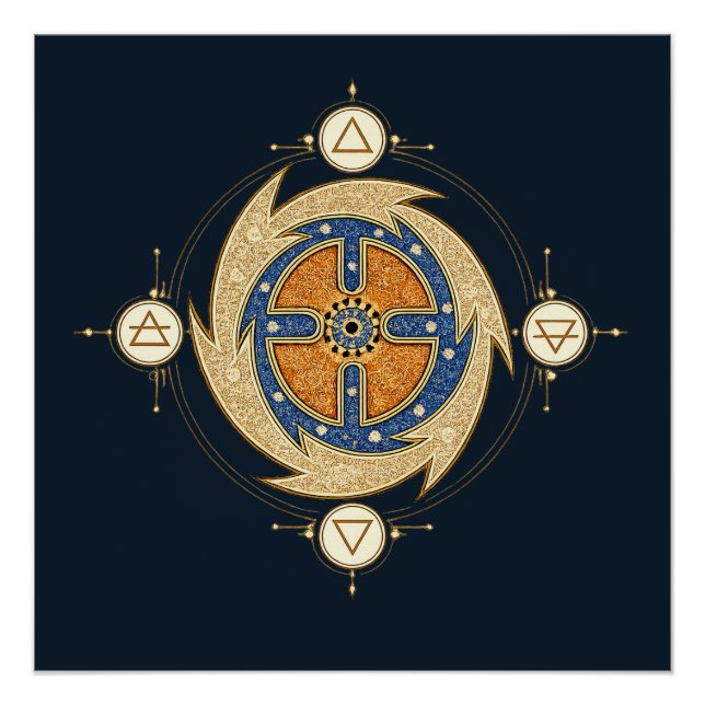 Poster Quatre Éléments Mandala Marocain Géométrie Sacrée (Devant)