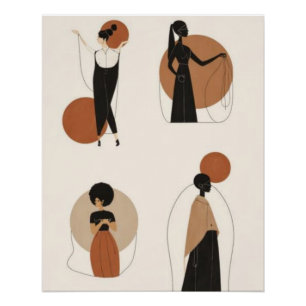 Poster Quatre Formes Féminines Femmes Africaines Abstra