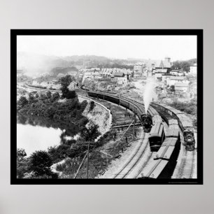 Poster Quatre trains traversant Little Falls, NY 1890