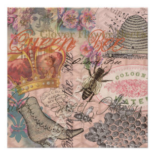 Poster Queen Bee Vintage magnifique collage