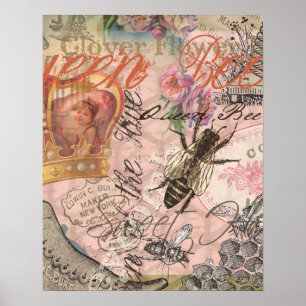 Poster Queen Bee Vintage magnifique collage