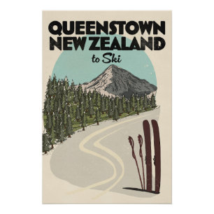 Poster Queenstown Nouvelle-Zélande pour skier