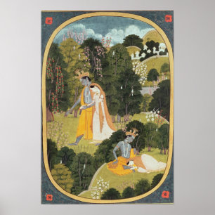 Poster Radha et Krishna marchant dans un bois