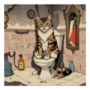 Poster Ragdoll Chat Kitten Salle de bain Toilettes Humour