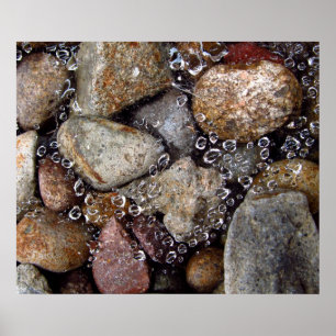Poster - rain drops on spiderweb over river rocks