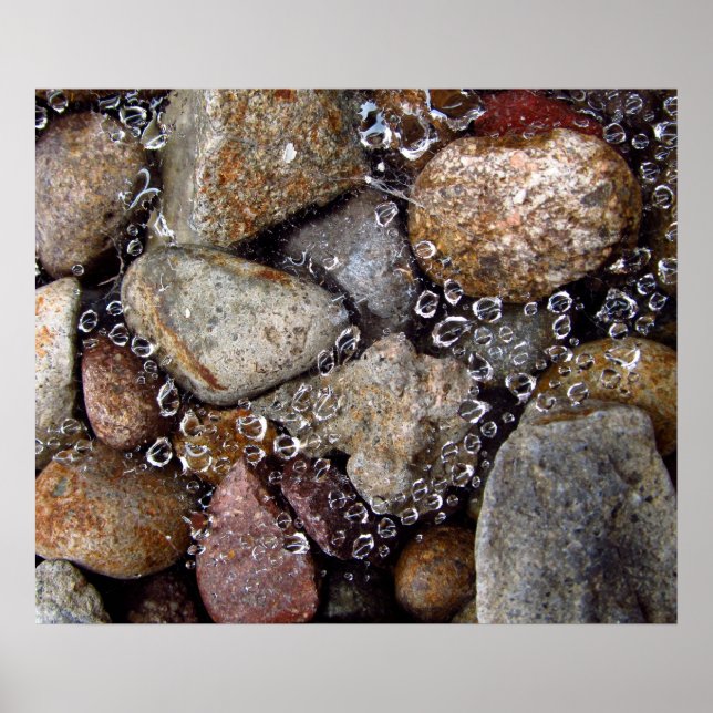 Poster - rain drops on spiderweb over river rocks (Devant)