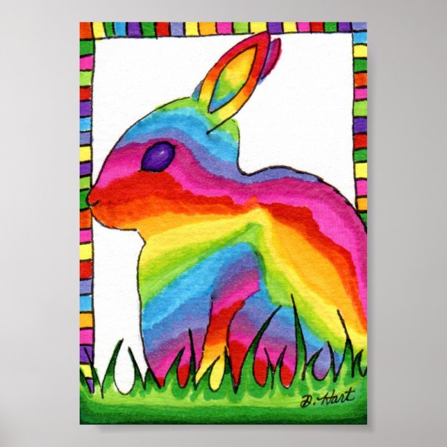Poster Rainbow Bunny Rabbit Mini Art populaire (Devant)