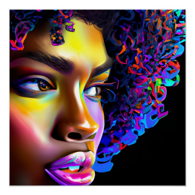 Poster Rainbow Queen brillant cheveux noir Melanin Afro (Devant)