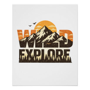 Poster Randonnée vintage aventure montagne extérieure sau
