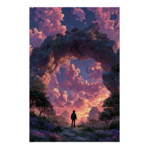 Poster Randonneur à l'arche du coucher du soleil Paysage