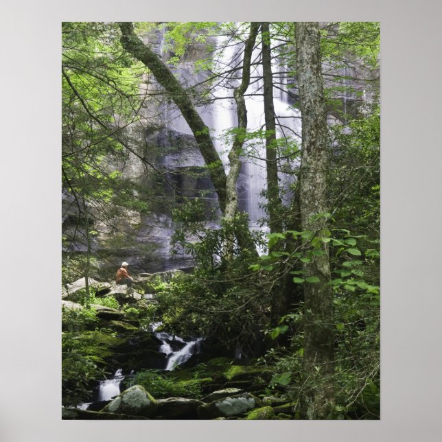 Poster Randonneur admire Falls Branch Falls (Devant)