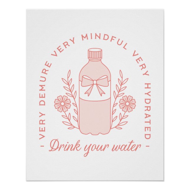 Poster Rappel d'eau potable préppy demure rose pure esthé (Devant)